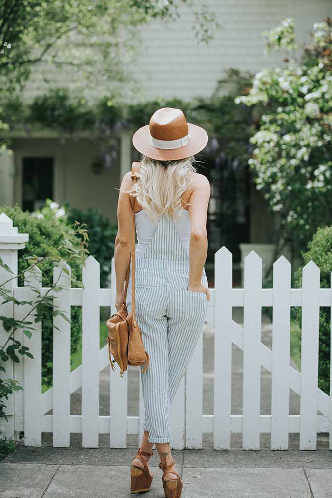 linen overalls and wedges